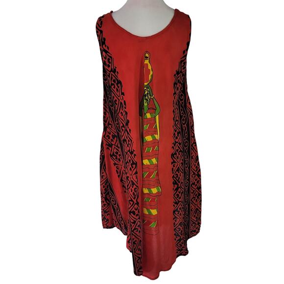 Seven Islands Size M Red Black Sleeveless Midi Dress Unique Art To Wear Shift - Picture 2 of 10
